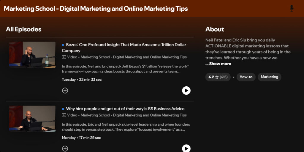 Marketing School – Hosted by Neil Patel and Eric Siu - Podcast