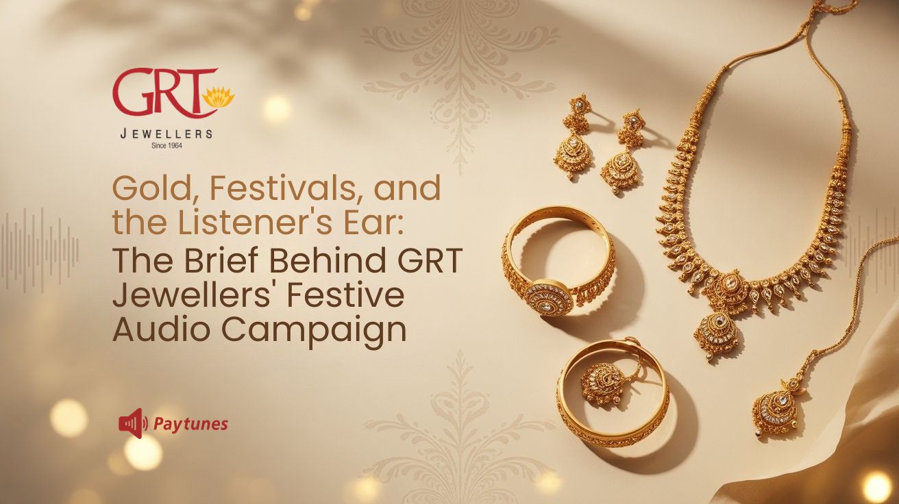 GRT Jewellers festive digital audio campaign banner by Paytunes featuring premium gold jewellery collections.