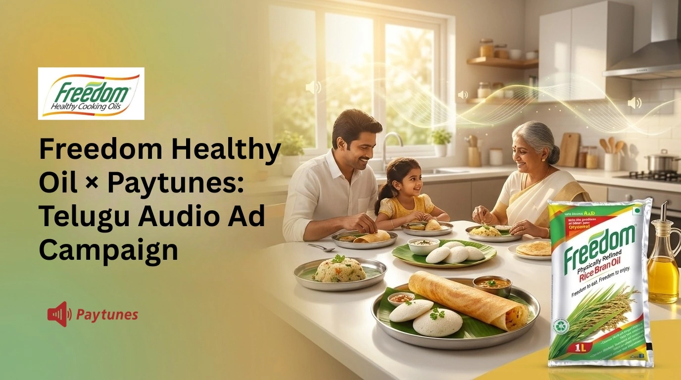 Freedom Healthy Oil x Paytunes Telugu audio ad campaign featuring a South Indian family sharing a meal